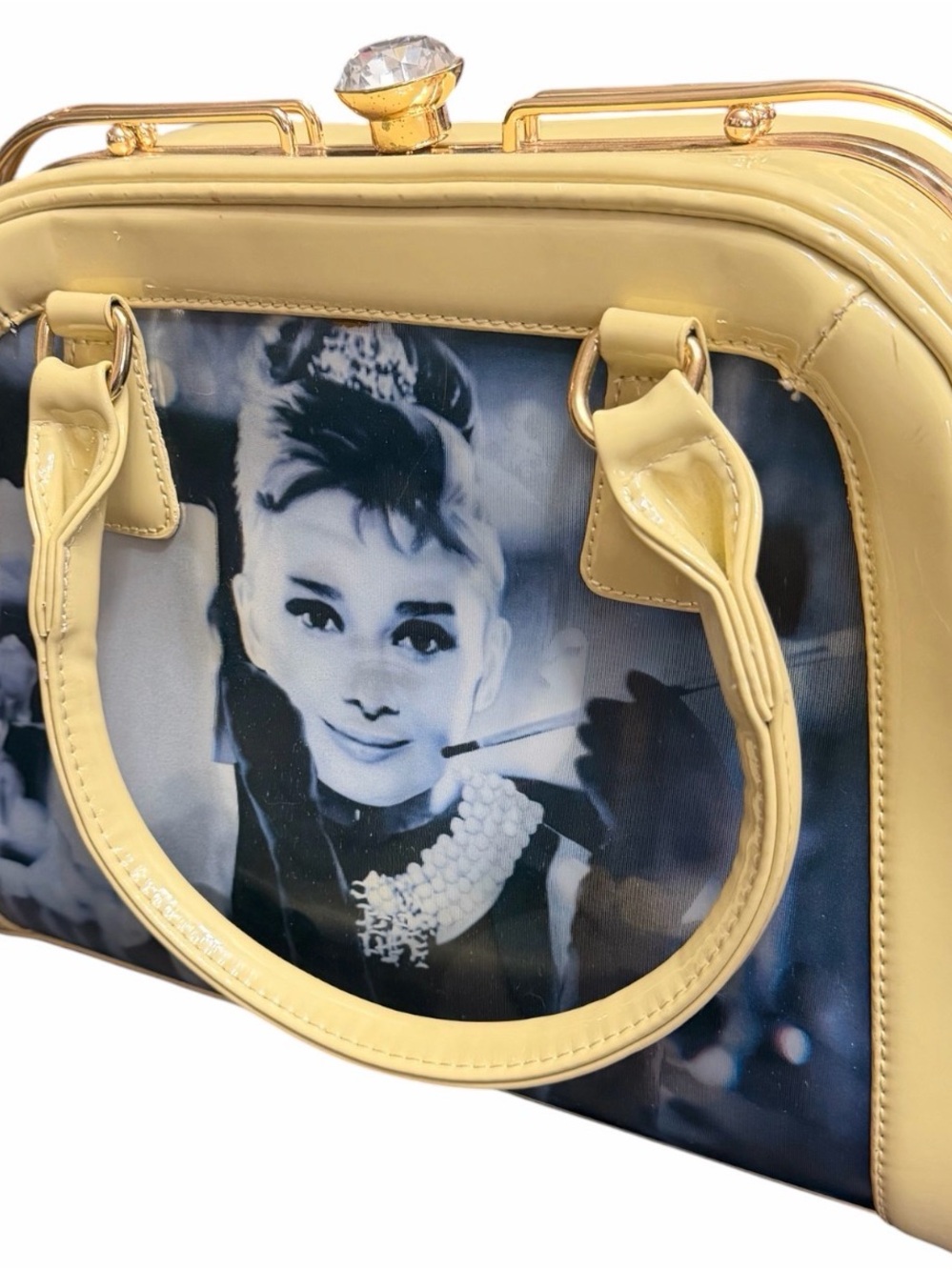 Yellow Audrey Hepburn Print Patent Satchel - Women Bags
